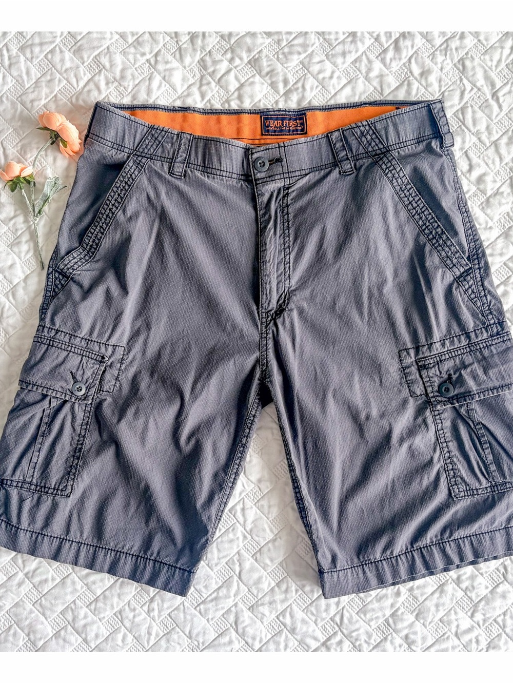 WearFirst Navy Ripstop Cargo Shorts Men’s Size 34 Cotton Stretch Utility